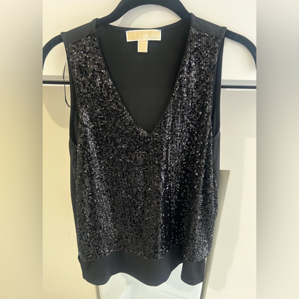 Michael Kors Black Sequin V-Neck Blouse